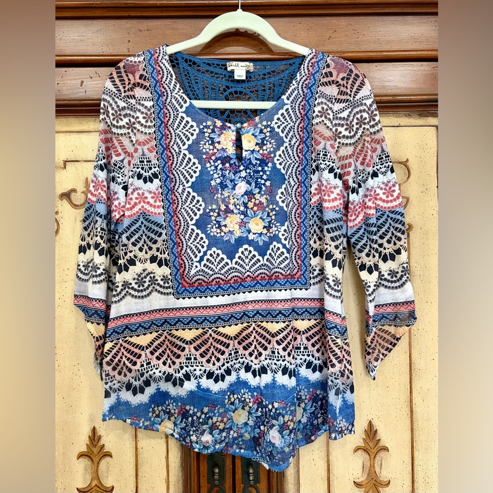World Unit Floral Lace Detail Bohemian Scarf Style Women's Blouse